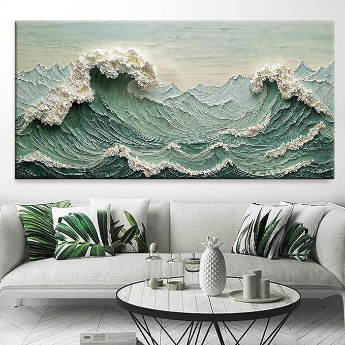 Canvas Wall Art Decor Pictures Large Sea Wave Abstract Wall Decor Print Modern Abstract Green Wall Art Painting Pictures For Living Room Home Kitchen Office Artwork 29 X 58 Inch
