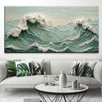 Canvas Wall Art Decor Pictures Large Sea Wave Abstract Wall Decor Print Modern Abstract Green Wall Art Painting Pictures For Living Room Home Kitchen Office Artwork 29 X 58 Inch