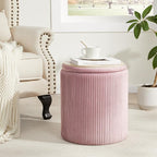 Royal Windsor Round Ottoman with Storage Set of 2,Vanity Stool with Storage for Bedroom, Ottoman Coffee Table,Small Velvet Foot Stool for Living Room, Pink