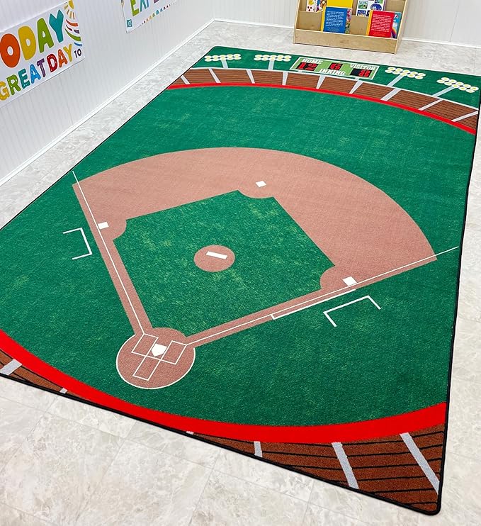 KIDCARPET.COM Baseball Stadium Decorative Classroom Rug | Modern Accent Carpet for Preschool Reading Corner Decor, 7'6" x 12'
