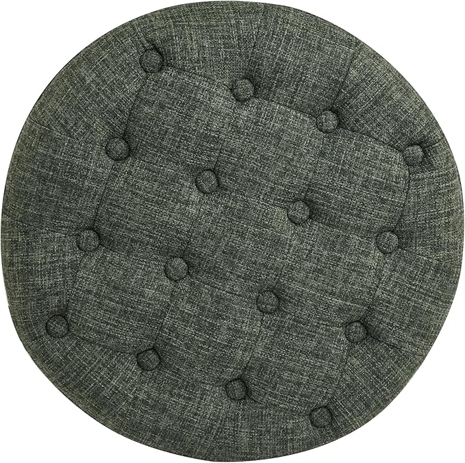 Homepop Home Decor | Upholstered Round Tufted Foot Rest Ottoman | Ottoman with Storage for Living Room & Bedroom | Decorative Home Furniture, Green Clover Fabric