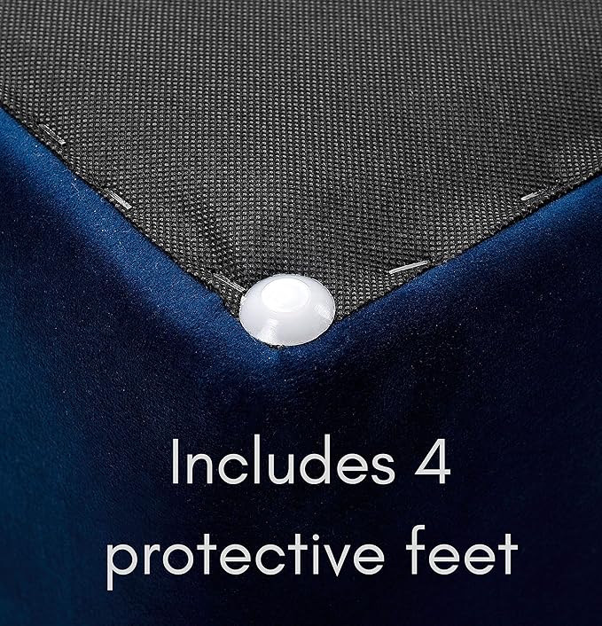 BIRDROCK HOME Tufted Navy Velvet Ottoman Foot Stool - Square - Soft Compact Padded Stool - Great for The Living Room, Bedroom and Kids Room - Upholstered Small Furniture