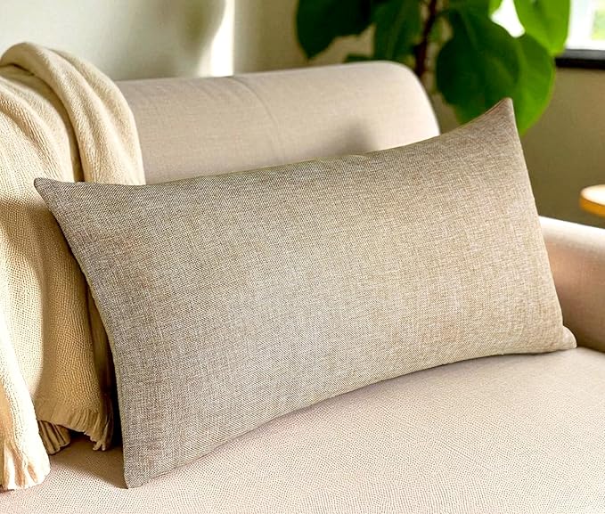 Aiking Home Woven Fine Faux Linen Throw Pillow Cover, Size 14"x26", Wheat