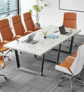 Sturdy Conference Table with Cable Management Grommets Modern Rectangle Office Meeting Table with Wood Tabletop and Metal Frame & Legs- Easy Assembly Boardroom Table (White Marble, 8 Foot)