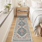 Kitchen Runner Rug Non Slip Washable 2.5x8, Soft Low Pile Entryway Rug Runners for Hallways,Carpet Runner for Living Room,Kitchen, Laundry, Bathroom(Blue/Red,2.5'x8')