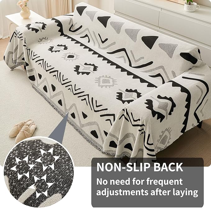 HAOMAIJIA Non Slip Couch Cover Sofa Covers for 3 Cushion Couch Washable sectional Couch Covers for Dogs pet Furniture Protector Couch Cover Blanket for Living Room (My-Black, 71"x134")