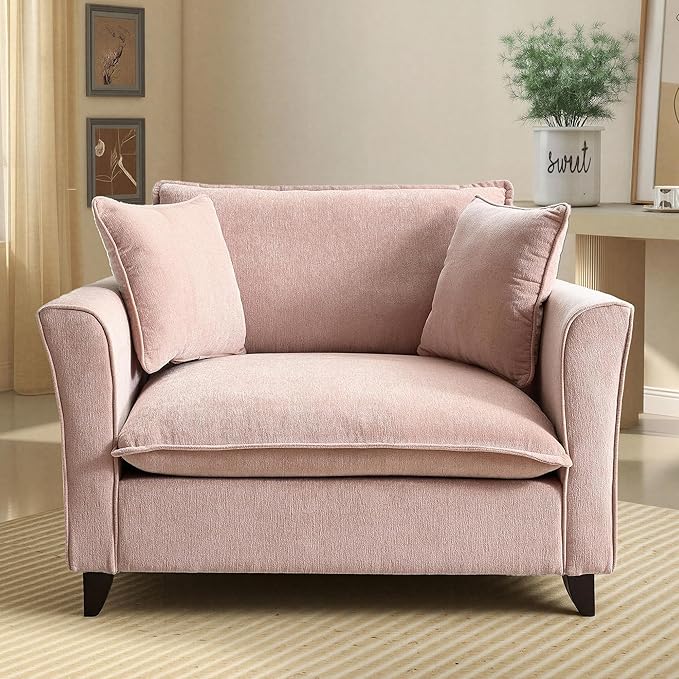 ERYE Modern Chenille Upholstered Accent Chair Wider Seat Leisure Cushion Armchair with 2 Pillows and Removable Cover for Home Apartment Office Living Room Bedroom
