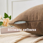 GAWAMAY Decorative Chenille Throw Pillow Covers 26x26 Inch Pack of 2, Soft Square Couch Pillow Cover for Sofa Cushion Living Room Bedroom Solid Dyed Oversized Pillowcases Brown 66x66cm (ONLY Covers)