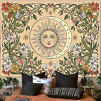Accnicc Boho Sun and Moon Tapestry Vintage Floral Wall Tapestry for Bedroom Aesthetic Beige Celestial Plant Flower Butterfly Large Tapestries Wall Hanging for Living Room Dorm 80 x 60 Inch