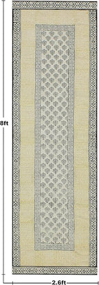Kilim Runner 2.6x10 Cotton Runner Rug Beige & Black Flatweave Runner 0.19 inches Stone Easy Washable Hand Wash Cotton Carpet Indoor Outdoor Runner Rugs for Hallway, Staircases, Corridor Runner
