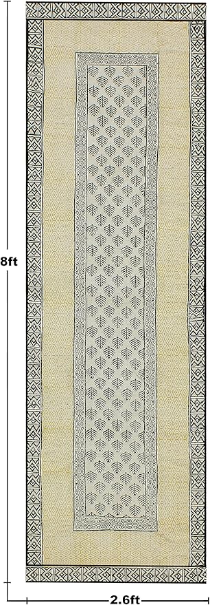 Kilim Runner 3x10 Cotton Runner Rug Beige & Black Flatweave Runner 0.19 inches Stone Easy Washable Hand Wash Cotton Carpet Indoor Outdoor Runner Rugs for Hallway, Staircases, Corridor Runner