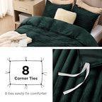 Bedsure Fluffy Duvet Cover Set - Ultra Soft Plush Shaggy Comforter Cover Queen Size, Warm Flannel Fleece Bed Sets for Winter, 3 Pieces (Striped Pattern, Forest Green)