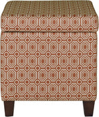 HomePop Upholstered Storage Cube Ottoman with Hinged Lid, Orange Geometric 17" x 17" x 18"