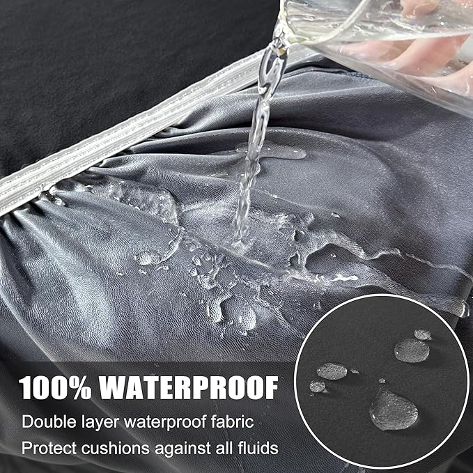 Waterproof Couch Cushion Covers 3 Seater Covers, Stretch Individual Sofa Seat Covers, Reversible Couch Furniture Protector for Pets(3-Piece Sofa Cushion Cover, Black)