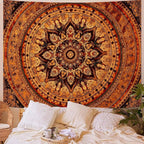 Lifeel Orange Mandala Tapestry, Bohemian Medallion Hippie Decor Home Tapestries for Bedroom Living Room, 36x48 inches