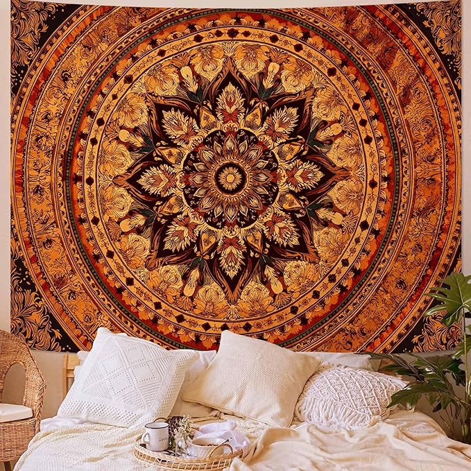 Lifeel Orange Mandala Tapestry, Bohemian Medallion Hippie Decor Home Tapestries for Bedroom Living Room, 60x80 inches