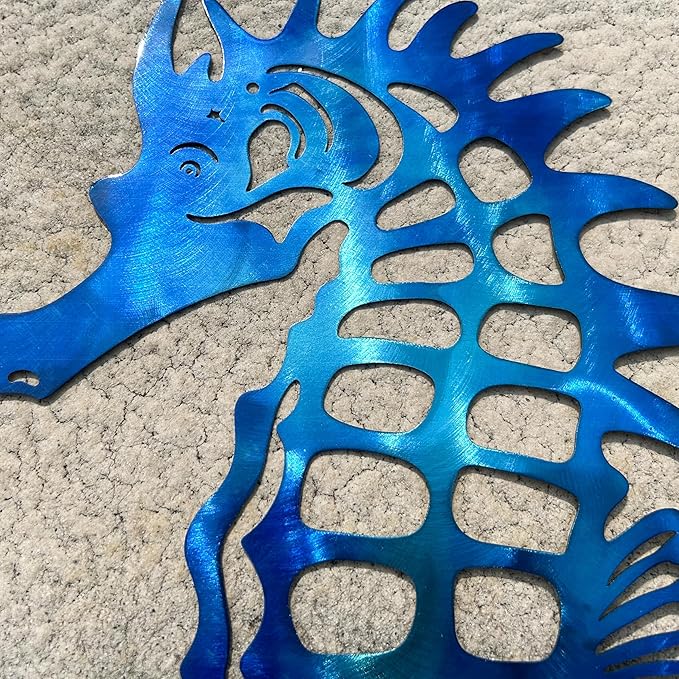 LiveInUrban Coastal Wall Art Seahorse Metal Wall Sculptures, Ocean Beach Themed Metal Hanging Home Decoration 15.8"x12.1"