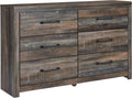 Signature Design by Ashley Drystan 6 Drawer Dresser, Large-scale Hardware, Smooth-gliding Drawers, Wood, 58.7" W x 15.31" D x 36.46" H, Weatherworn Brown