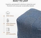 Anji Mountain 100% Handmade & Handcrafted Comfortable Home Décor Pouf Ottoman Footrest for Living Room, Bedroom, Nursery, Kidsroom, Patio Furniture - (20" x 20" x 20" - Sailor Blue)