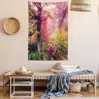 Ambesonne Forest Tapestry Twin Size, Majestic Landscape Autumn Trees in Woodland Natural Garden in Ukraine, Wall Hanging Bedspread Bed Cover Wall Decor, 68" X 88", Red Green Brown
