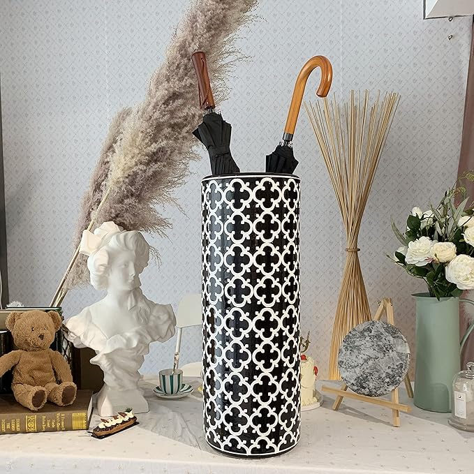 Porcelain Ceramic Umbrella Stand Holder Modern Style Floor Vase for Storage Canes Walking Sticks Golf Umbrella Mono-pods Tripod Bat Golf Club Gift Entryway Indoor 24" High Black&White