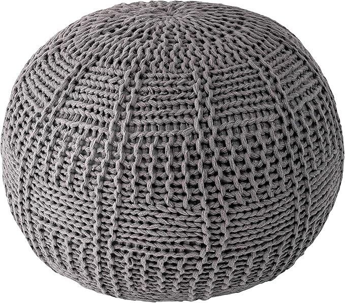 nuLOOM Berlin Casual Knitted Filled Ottoman Pouf 14" x 20" x 20" Grey