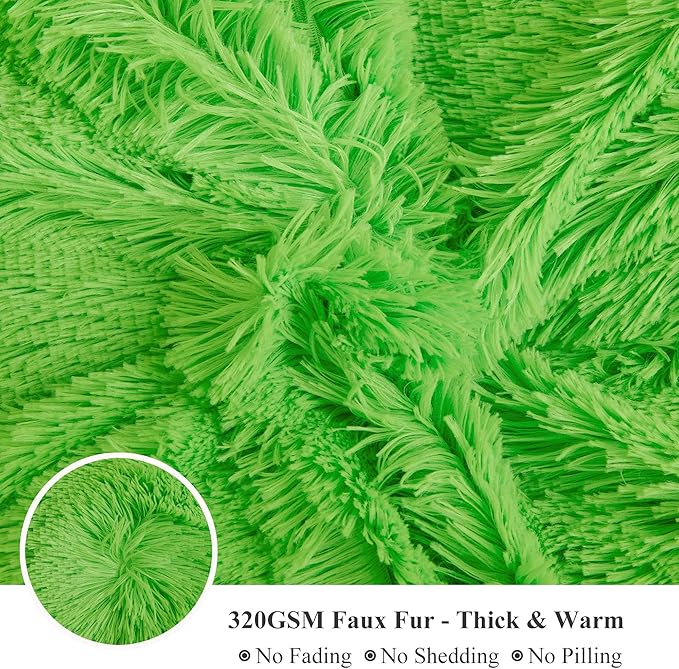 XeGe Plush Shaggy Duvet Cover Set, Luxury Ultra Soft Fluffy Faux Fur Bedding Sets 2 Pieces Velvet(1 Fuzzy Furry Comforter Cover + 1 Faux Fur Pillow Case), Zipper Closure (Twin, Lime Green)