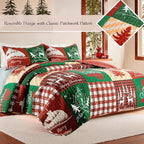 Whale Flotilla Patchwork Quilts Queen Size, Soft Boho Christmas Bedspreads for Bed Reversible Lightweight Full Queen Quilt Bedding Set Coverlets with 2 Pillow Shams for All Seasons, Happy Christmas