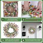 Wreaths for Front Door, 24 Inch Spring/Summer Front Door Wreath, Colorful Paper Flower Wreath for All Seasons for Indoor Home Wall Window Office Wedding Farmhouse Decor (Mixed)