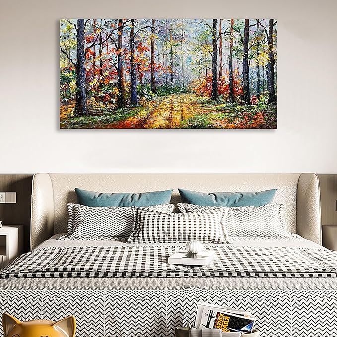 Art Forest Landscape Oil Painting Modern Abstract Art Wall Decoration 24x48 inches