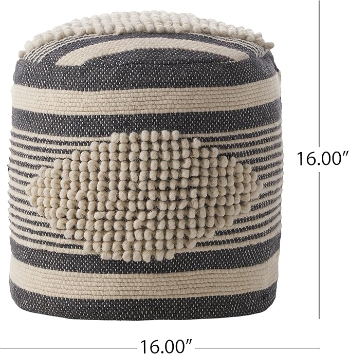 Christopher Knight Home Lucknow Handcrafted Cylinder Pouf - White/Navy Blue