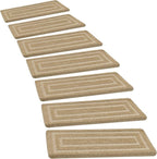 PURE ERA Bullnose Carpet Stair Treads Set Tape Free Non-Slip Indoor Stair Protectors Pet Friendly Rugs 9.5" x 30"(14 Pieces,Khaki Rectangular)