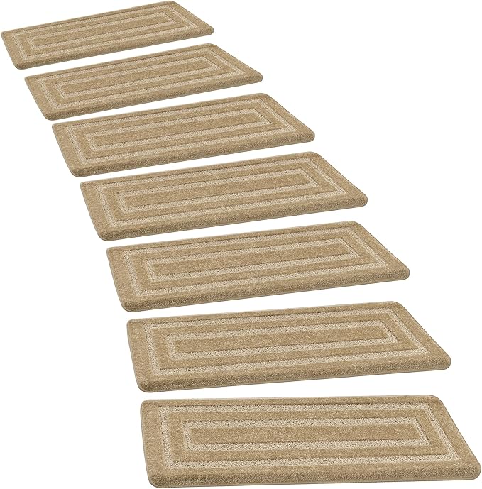 PURE ERA Bullnose Carpet Stair Treads Set Tape Free Non-Slip Indoor Stair Protectors Pet Friendly Rugs 9.5" x 30"(2 Pieces,Khaki Rectangular)