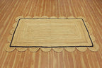 Scalloped Edge Rug, Hand Woven Natural Jute Area Rug, 4x6 Ft Beige & Black Braided Sisal Kilim Rugs for Living Room, Kitchen, Entryway, Farmhouse