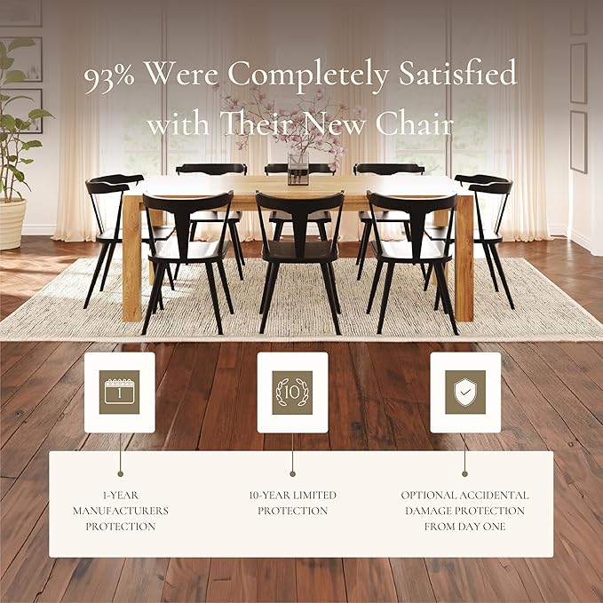 Poly & BARK Mid Century Modern Enzo Black Dining Chair – Solid Oak Wood Splat Back Chair, 18" Seat Height, 32" Tall – Stylish MCM Kitchen & Dining Room Chair - Set of 2
