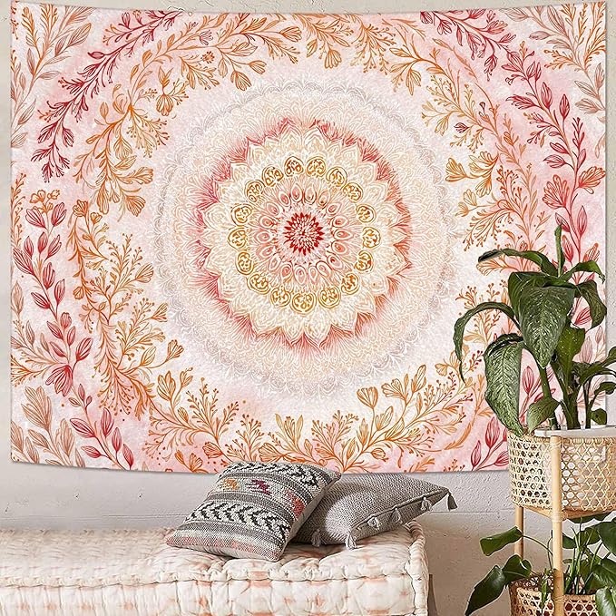 Lifeel Pink Mandala Tapestry, Cute Boho Medallion Floral Tapestries for Girls Bedroom Living Room Dorm Decor,60x80 inches