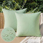MIULEE Pack of 2 Decorative Outdoor Solid Waterproof Throw Pillow Covers Spring Faux Linen Garden Farmhouse Cushion Cases for Patio Tent Balcony Couch Sofa 20x20 Inch Sage Green
