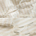 MooMee Striped Duvet Cover Set 100% Washed Cotton Linen Like Textured Breathable Durable Soft Comfy (Almond Milk Grey Classic Stripes, Super King 108"x98")