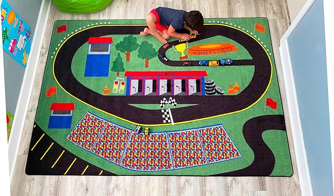 KIDCARPET.COM Racetrack Play Mat Rug | Interactive Activity Carpet for Preschool Playroom Toy Car Track, 7'6" x 12'