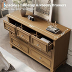 GarveeHome Brown Dresser for Bedroom, 7 Drawer Dresser, Wooden Chest of Drawers with Deep Drawers, 47 in Long Dressers TV Stand, Modern Dressers Organizer with Vintage Handle for Living Room, Hallway
