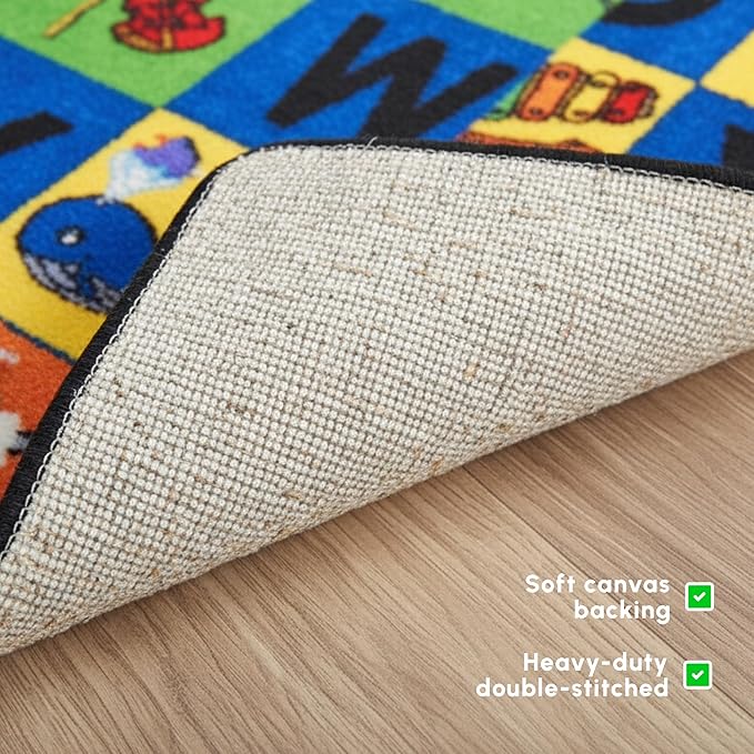SAFECASTLE Kids Carpet Alphabet Rug – Little Charlie 4’4” x 5’6” – Educational ABC Nursery Learning Rug for Preschool, Classroom, Playroom, Daycare & Kids’ Bedroom – Durable Nylon Area Rug