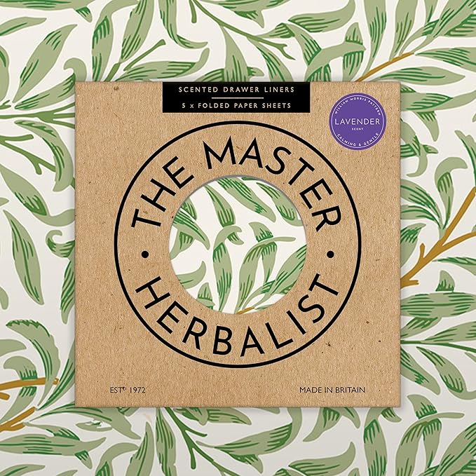 The Master Herbalist Fragrant Scented Drawer Liners in a William Morris Inspired Design | Pack of 5 Sheets | Contains Essential Oils | Made in The UK (Lavender)
