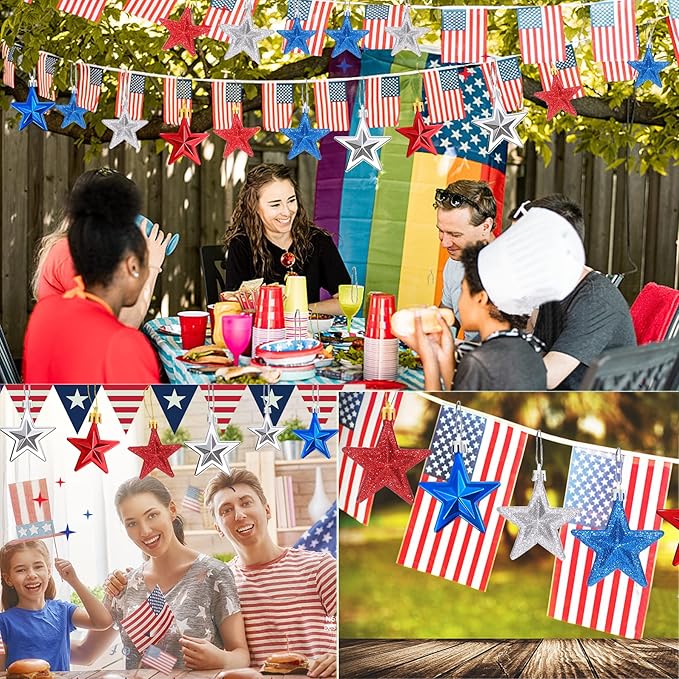 JULMELON 24Pcs Patriotic Christmas Ornaments Red White Blue Ornaments Patriotic Tree Decorations Christmas Tree Decorations for Home Party Decorations