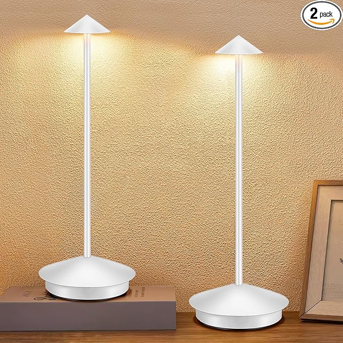 Portable Led Cordless Lamp Table Light 2 Pack, Rechargeable 6000mAh Battery Outdoor Table Lamp for Dinning Restaurant Patio Bedroom Camping, IP54 Waterproof, Dimmable