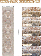 3x12 Runner Rug for Hallway, Non-Slip Long Bathroom Rugs Runner for Kitchen, Living Room, Bedroom, Soft Vintage Washable Rug for Entryway, Thin Floor Mat for Dining Room(Orange,3'x12')