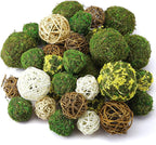Yunsailing 36 Pcs Moss Decorative Balls for Centerpiece Bowls and Rattan Wicker Balls Handmade Moss Orbs Vase Filler for Garden Wedding Home Christmas Party Decoration(Retro Colors)