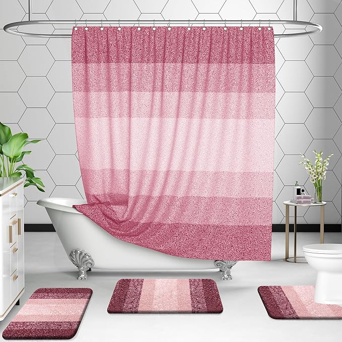 OLANLY Bathroom Rug Set 2 Piece, Soft Absorbent Microfiber Bath Mats and U-Shaped Contour Toilet Rug, Non-Slip, Machine Wash Dry, Plush Shaggy Bath Mats for Bathroom (30"x20"+24"x20", Red)