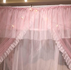 VETHIN 4 Corners Post Ruffle Princess Bed Canopy Curtain-Double Layer Cozy Drape Netting 4 Opening Mosquito Net for Girls Adults Bedroom Decoration (Pink/Whtie,64" W*82" L*82"*H/Queen)