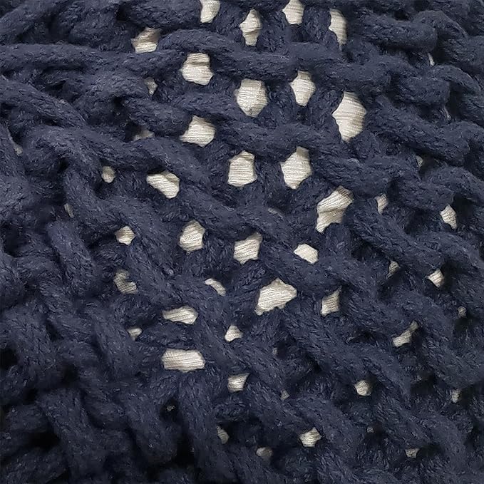 Nahunta Knitted Round Pouf - Cotton - Navy