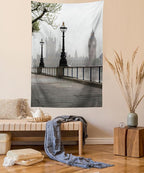 Ambesonne London Tapestry Queen Size, Big Ben View from the Street Palace of Westminster Touristic Britain, Wall Hanging Bedspread Bed Cover Wall Decor, 88" X 88", Off White Brown